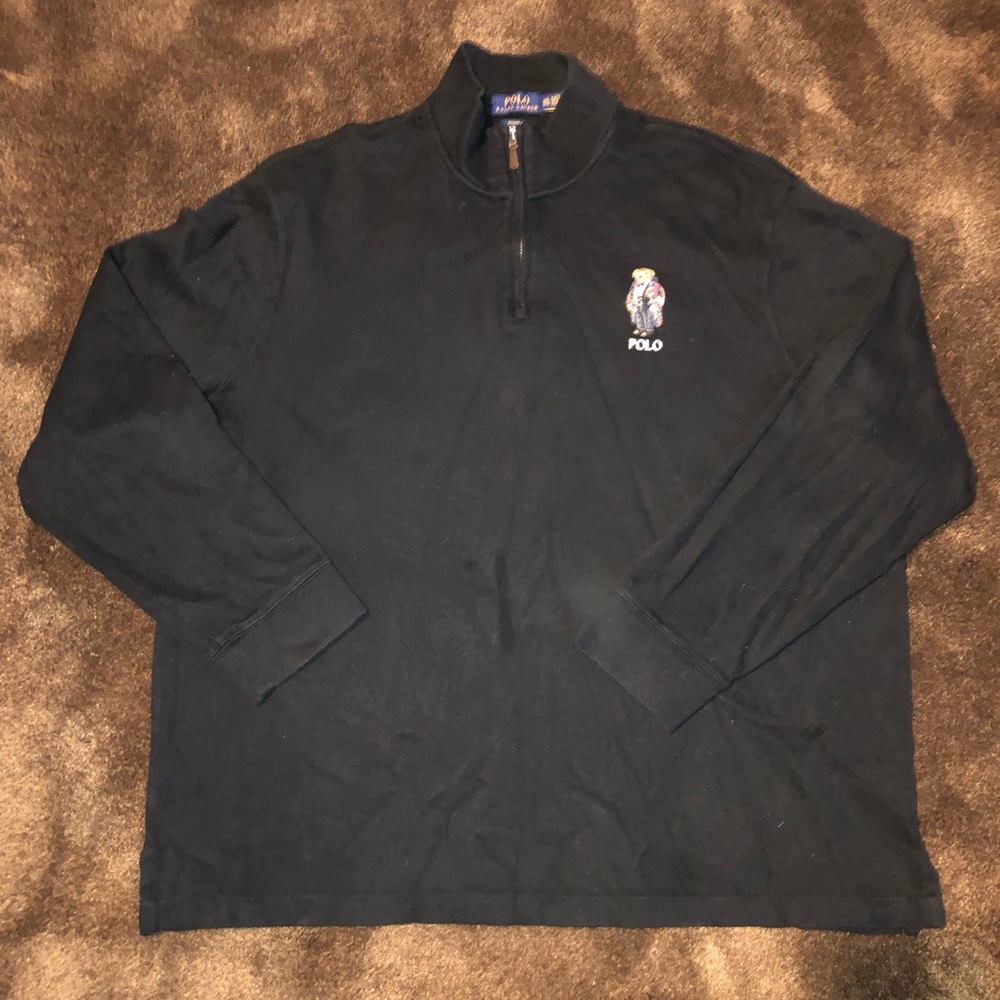 Ralph Lauren Black Men's Quarter-Zip Sweater with Polo Bear